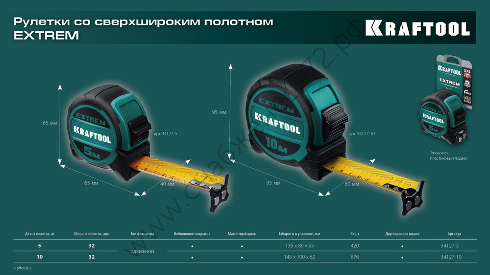 KRAFTOOL Extrem, 10 м х 32 мм, рулетка со сверх широким полотном (34127-10)