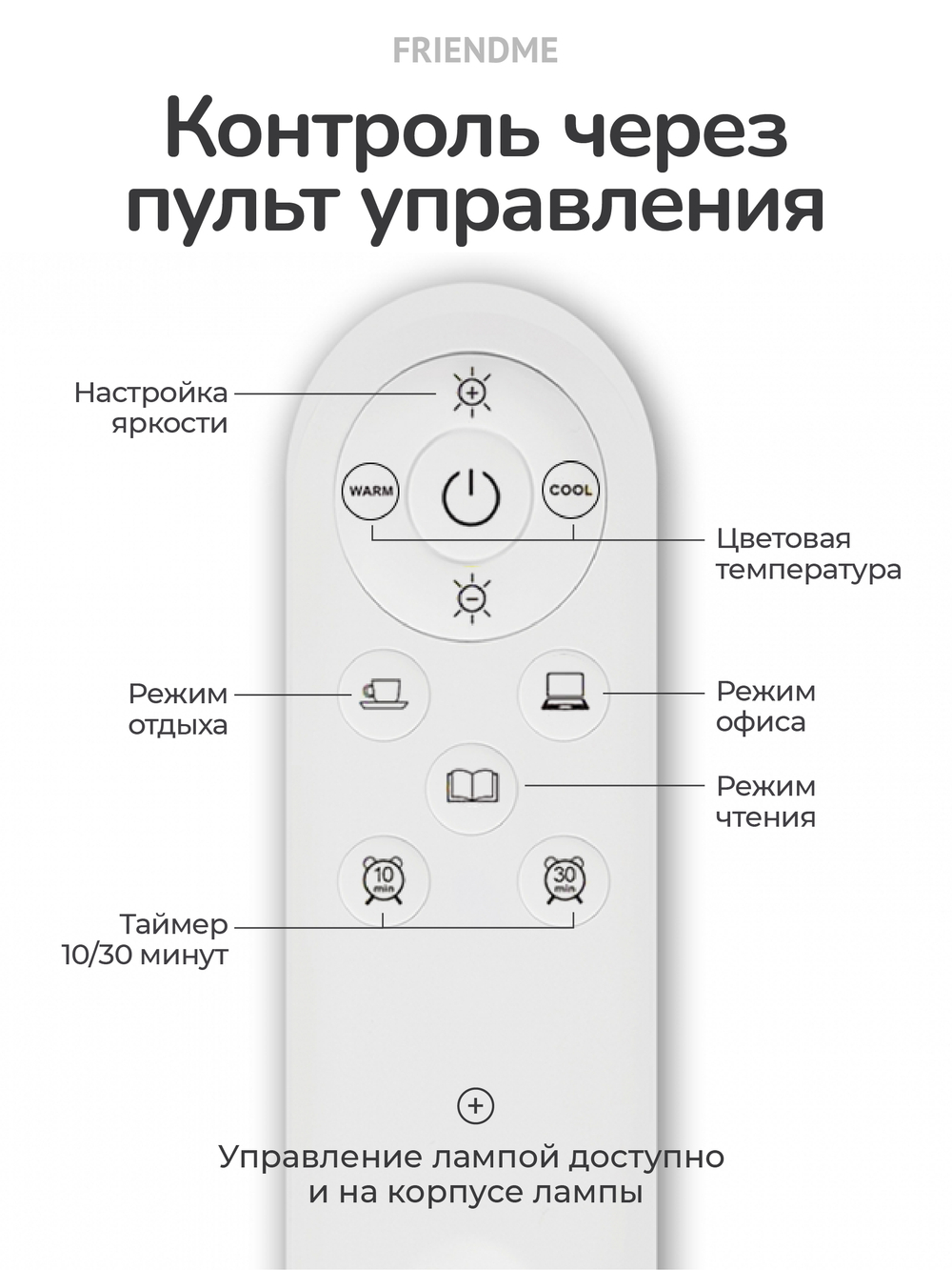 Светильник FRIENDME декоративный светодиодный No. TL01 белый. Яркость - 1000 lum. 12W. с пультом