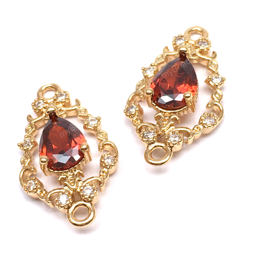 Коннектор с рыжим фианитом "Париж" 19х11 мм, позолота