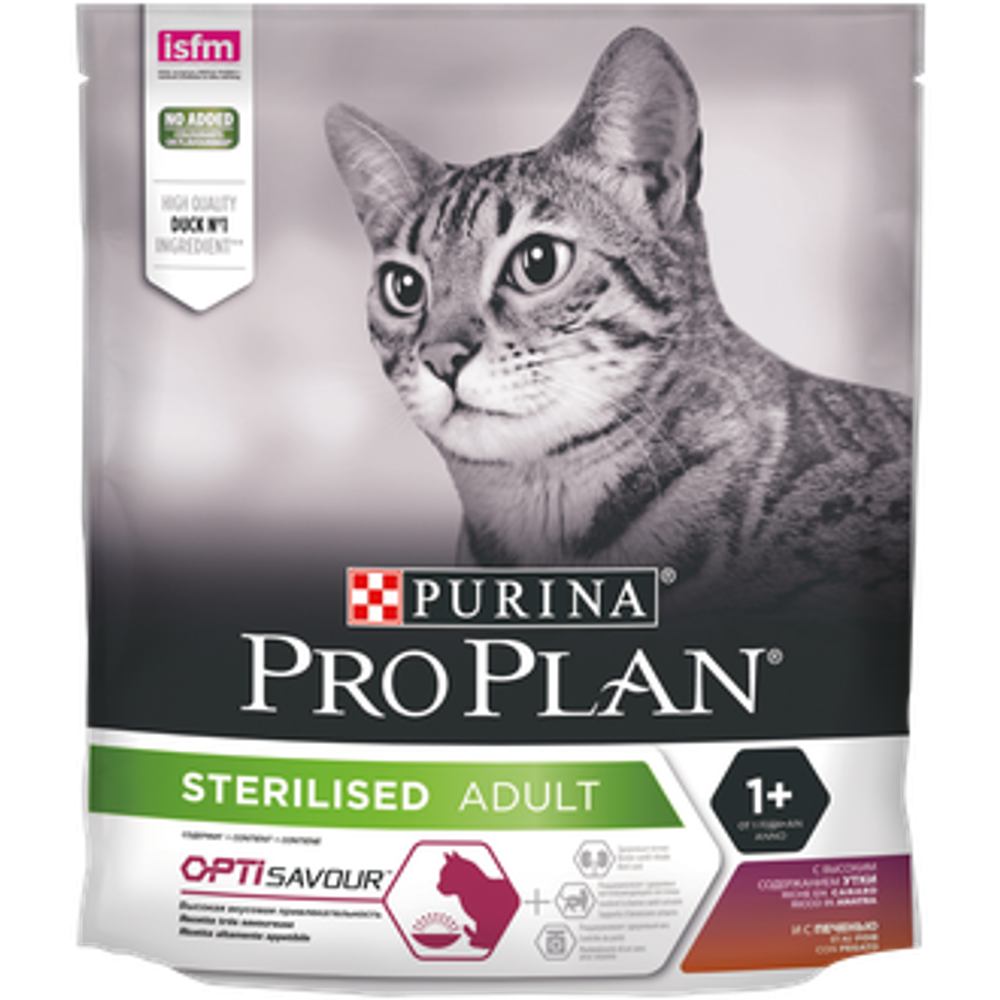 Purina Pro Plan Sterilised Сухой корм для стерилизованных кошек с уткой и печенью, 400 г