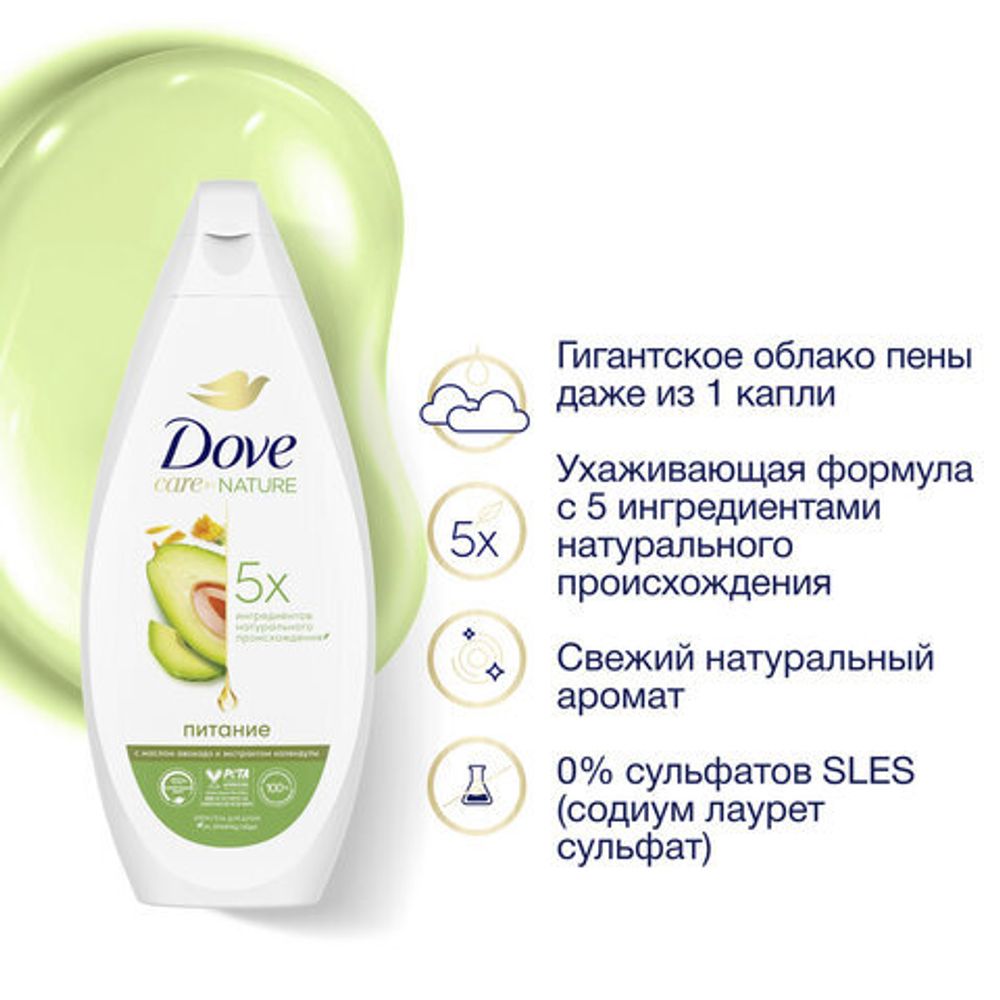 Крем-гель для душа 250 мл, DOVE "Масло авокадо и экстракт календулы", питательный,