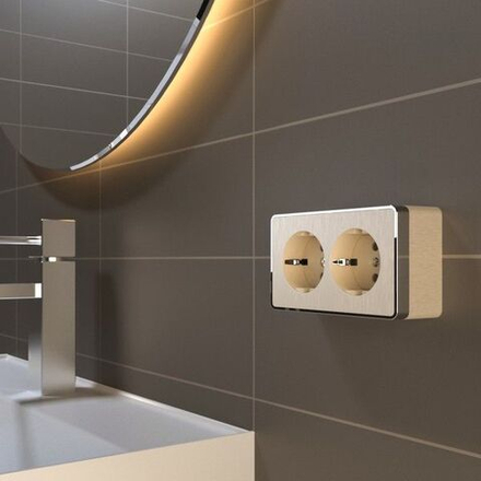 Розетка двойная с заземлением Gallant (шампань рифленый)