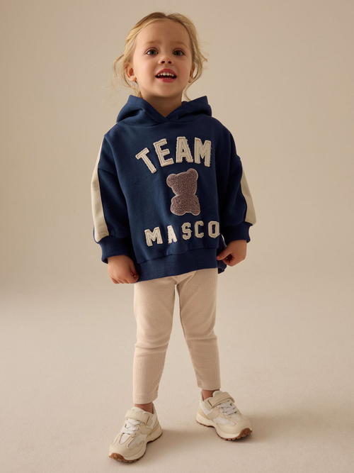 Толстовка с капюшоном и легинсы в комплекте для девочки Next E54-930, Темно-синий, Бежевый