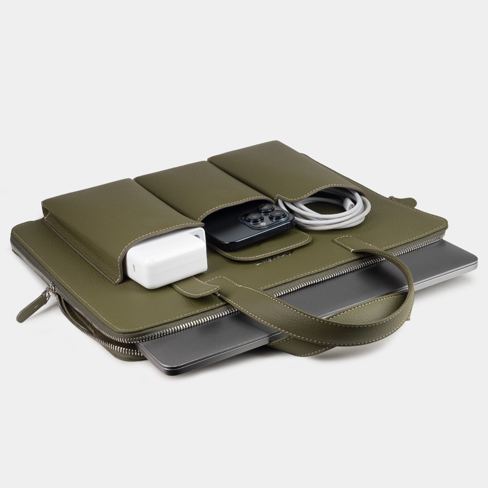 Сумка для MacBook Pro 13 - 14 с карманами из кожи теленка, зеленого цвета