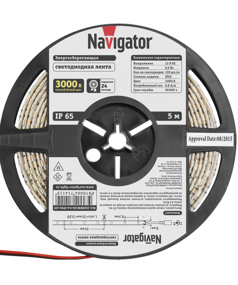 Лента светодиодная Navigator 12V 9,6Вт 3000К IP20 бухта 5м белая 28845