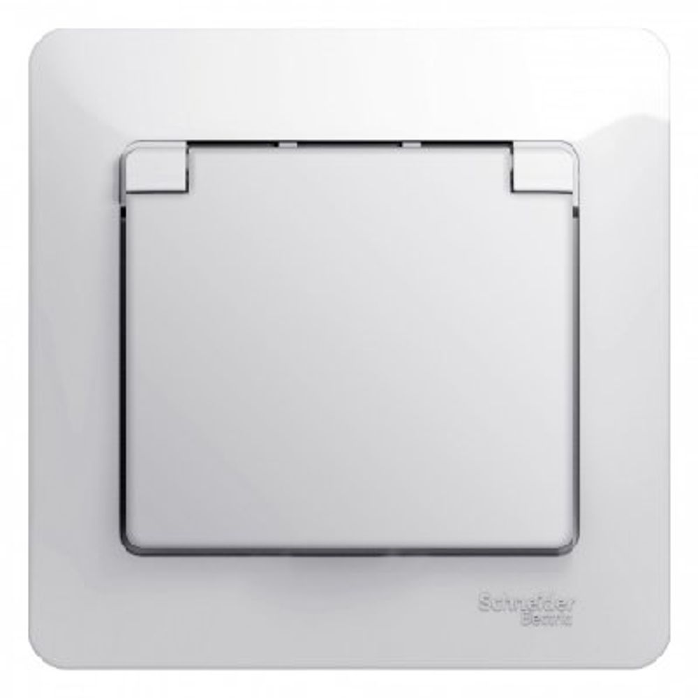 Schneider Electric Glossa Белый Розетка с зазем.конт. со шторками с крышкой IP20, в сборе с рамкой, скрытая установка