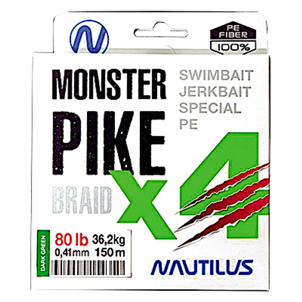 Шнур Nautilus Brain X4 Monster Pike Dark Green 150м -