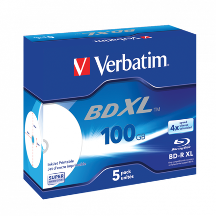 Оптический диск Verbatim BD-R XL 100GB 4X Super HardCoat Wide Inkjet Printable No ID, Jewel Case, 5