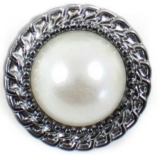 пуговица белый-никель 24L/15мм пластик, вставка жемчуг, на ножке NE202 (30р)