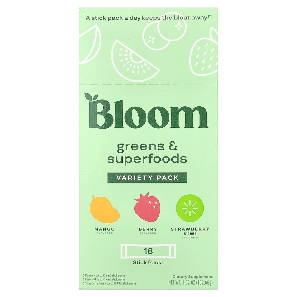 Bloom, Greens & Superfoods, Variety Pack, 18 стиков, 102,36 г (3,6 унции)