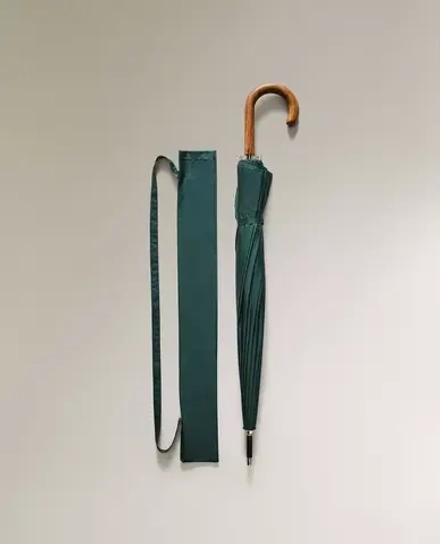 ZARA HOME ЗОНТ С ЧЕХЛОМ И ДЕРЕВЯННОЙ РУЧКОЙ, ЗЕЛЕНЫЙ