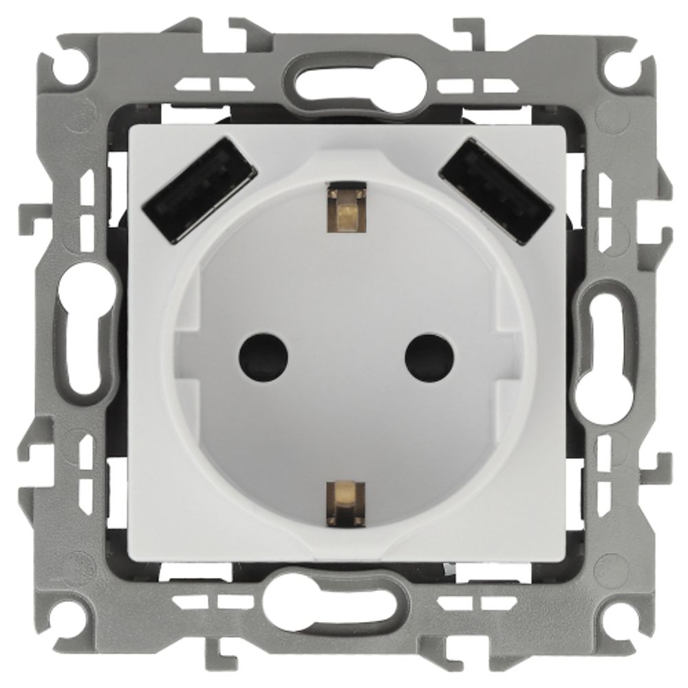 12-4109-01 ЭРА Розетка 2P+E 16A-250В, штор. с 2xUSB 5В-3А, Эра12, белый | Эра 12 Белый