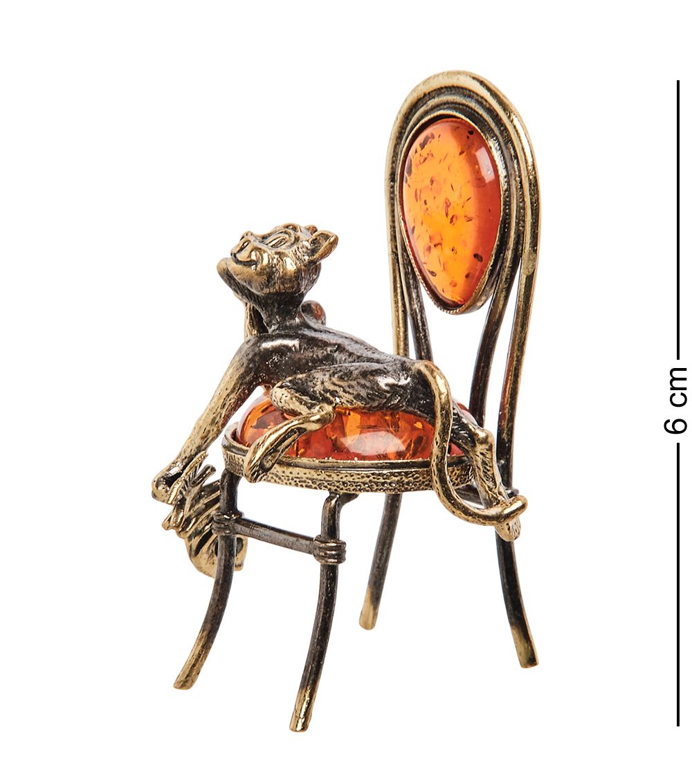 AM-1044 Фигурка «Кот сытый на стуле» (латунь, янтарь)