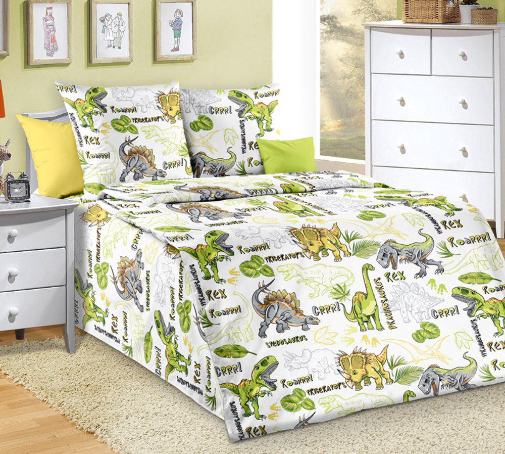 Детское постельное белье из поплина 1,5-спальный размер Эра динозавров 1