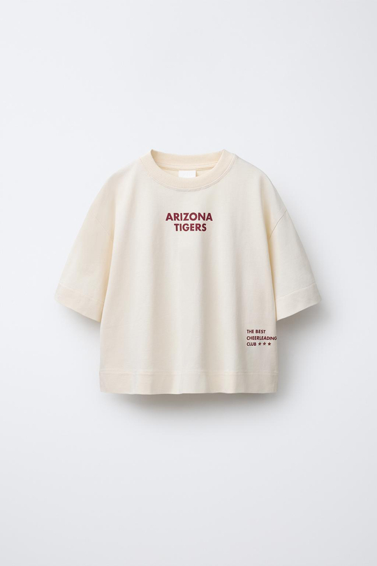 ZARA ФУТБОЛКА С ПРИНТОМ В СТИЛЕ ПРЕППИ, ЭКРЮ