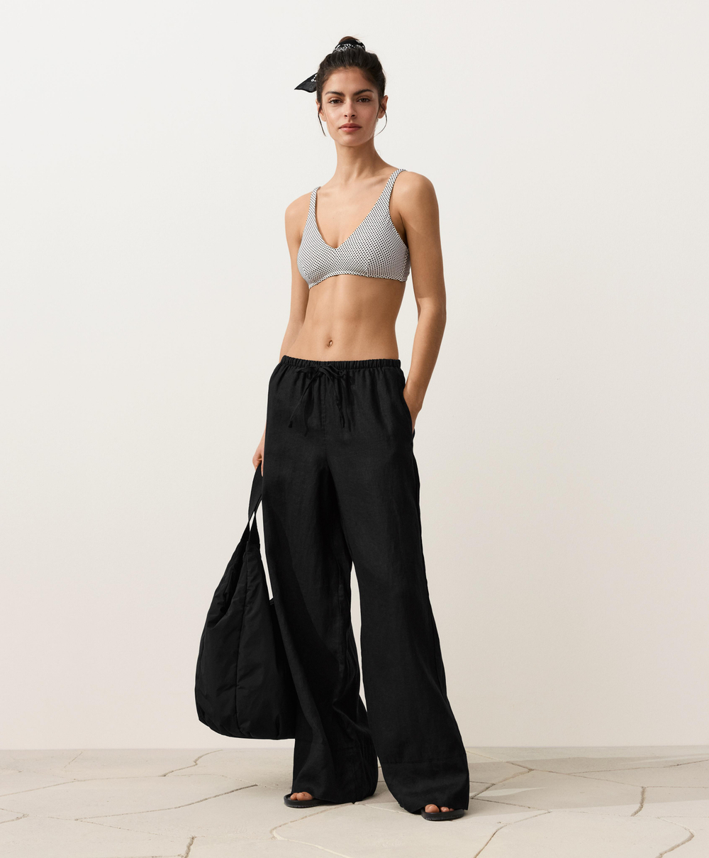 OYSHO Бикини-топ с жаккардовым узором в горошек и завязками на шее, светлый экрю