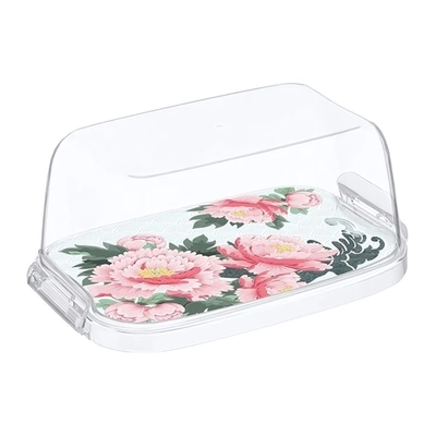 Масленка "Bergamo" с декором "Сад пионов" (бесцветный)