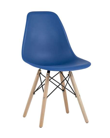 Eames Style DSW синий пластик, стальной каркас, натуральный массив бука
