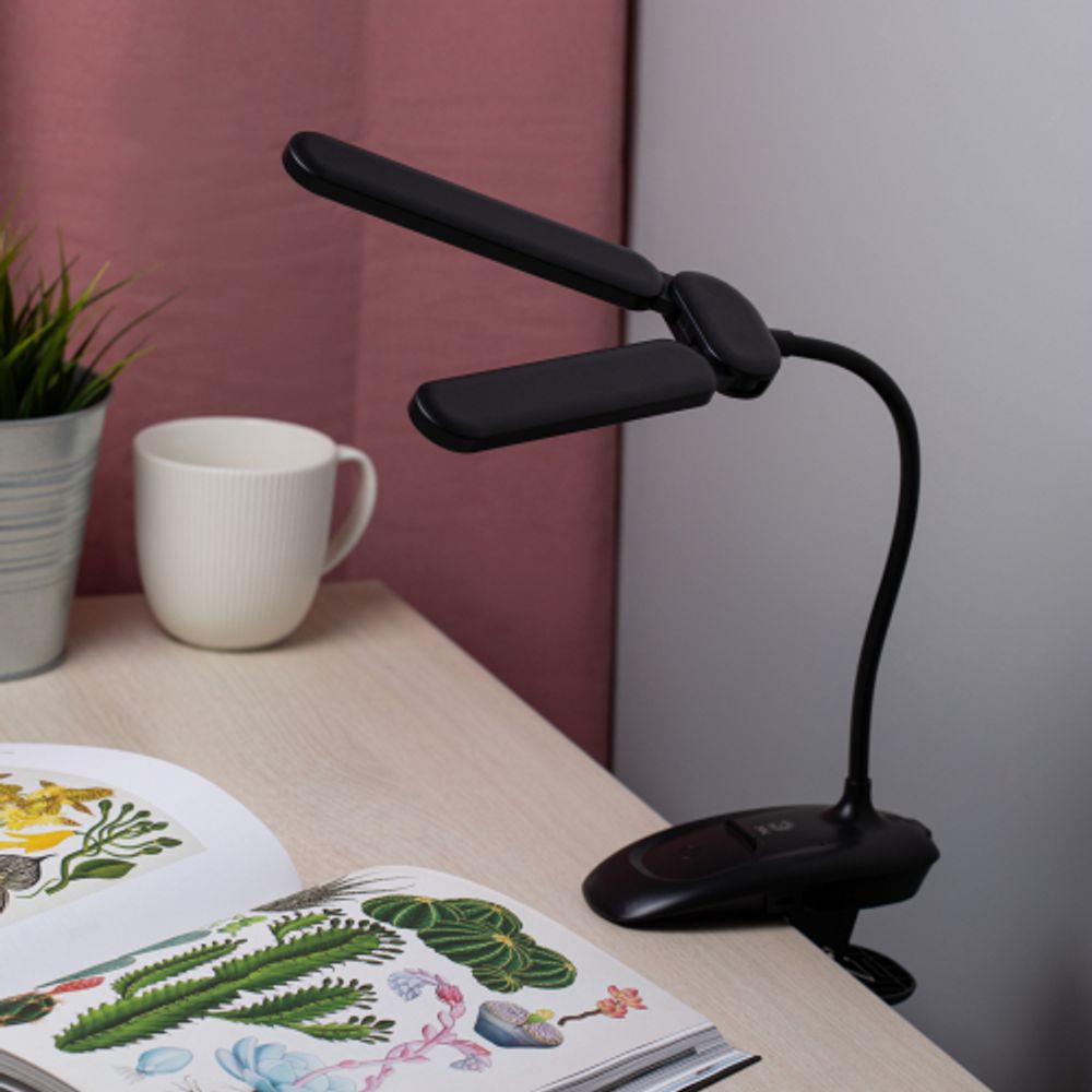 Настольный светильник ЭРА NLED-512-6W-BK светодиодный аккумуляторный на прищепке черный | Светодиодные настольные лампы