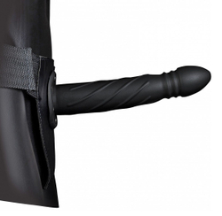 Черный страпон-фаллопротез со спиралевидной фактурой без мошонки - 20,6 см.