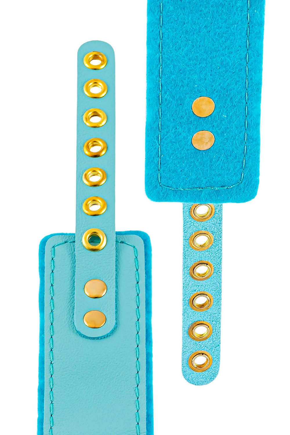 Голубой двуслойный кожаный ошейник с подкладкой из фетра (Цвет: голубой)