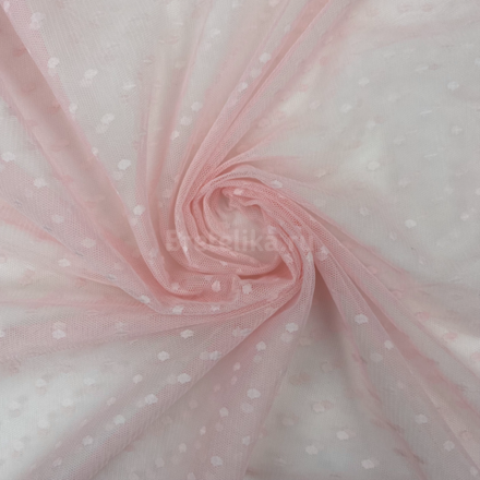 Сетка неэластичная персико-розовая в горох 5 мм, 155 см