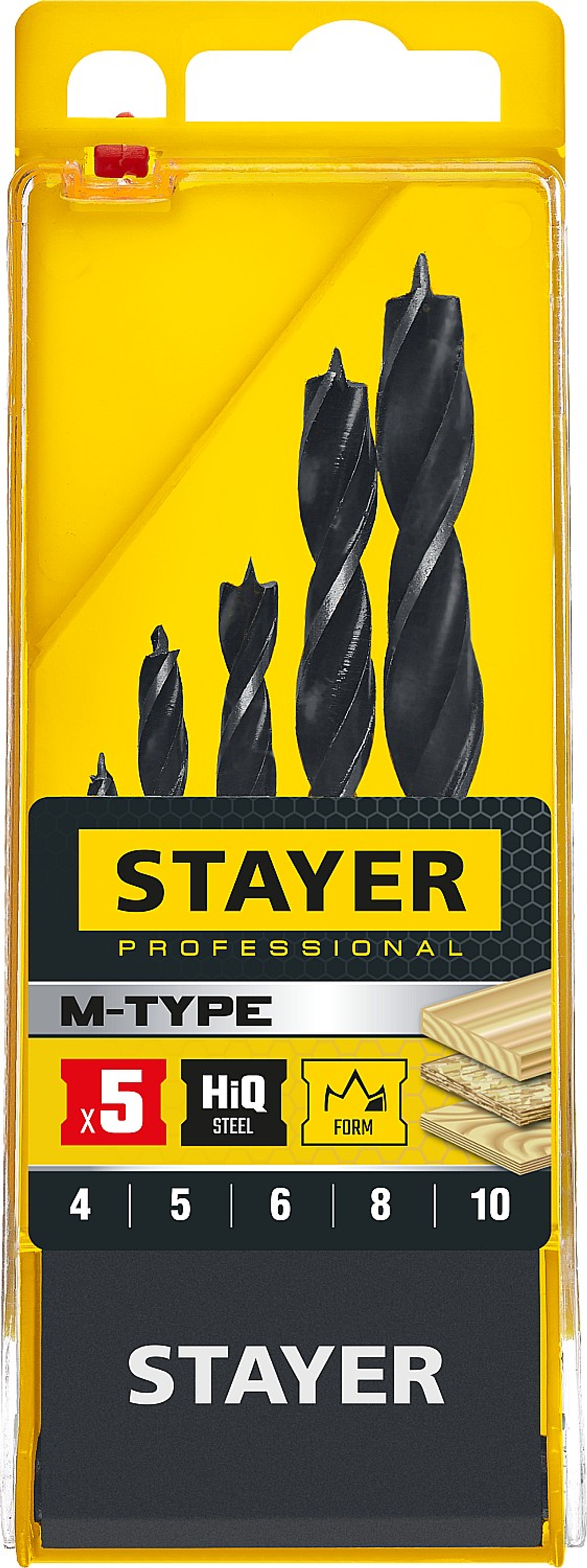 STAYER M-type, 5 шт: 4-5-6-8-10 мм, набор сверл спиральных по дереву (2942-H5)