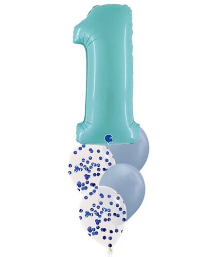 Фонтан с цифрой "В голубом цвете с конфетти"