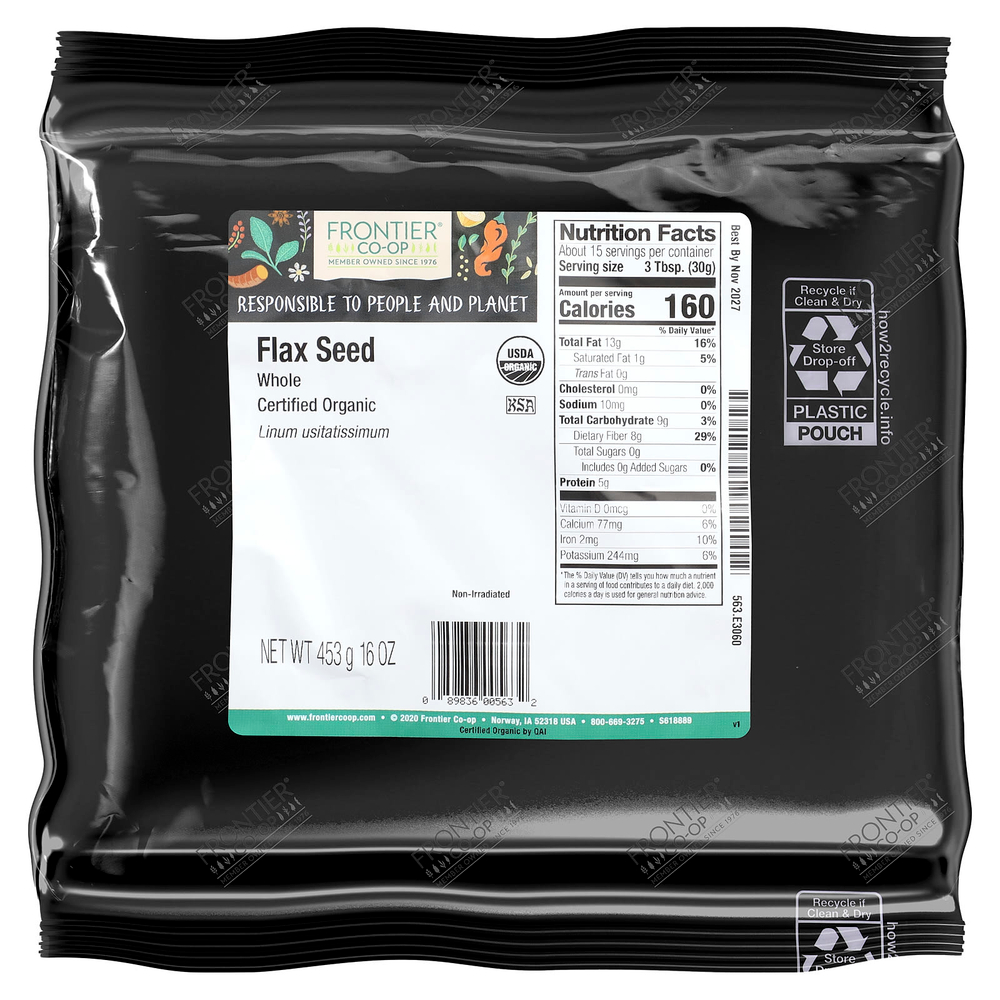 Frontier Co-op, органические цельные семена льна, 453 г (16 унций)