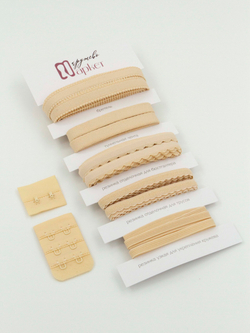 Подборка бежевых бельевых резинок Lauma (Латвия) + застежки для бюстгальтера текстильные