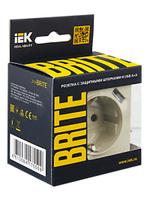 BRITE Розетка 1-местная с заземлением с защитными шторками 16А с USB A+A 5В 2,1А РЮш10-1-БрКр бежевый IEK
