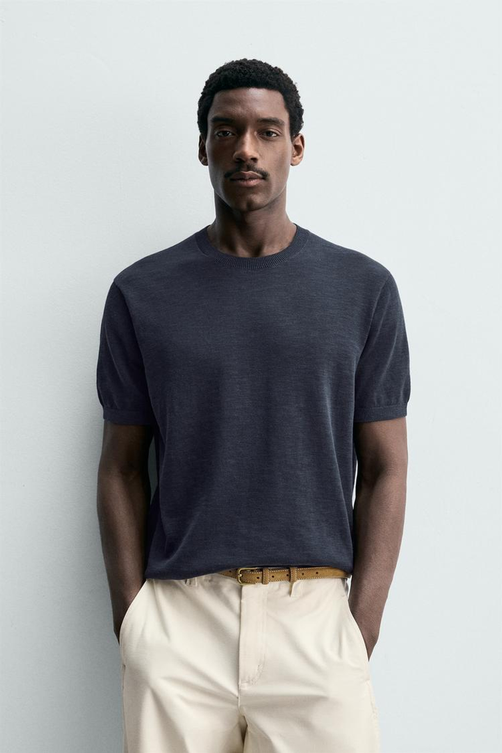 ZARA ФУТБОЛКА КЛАССИЧЕСКОГО КРОЯ, МОРСКОЙ СИНИЙ