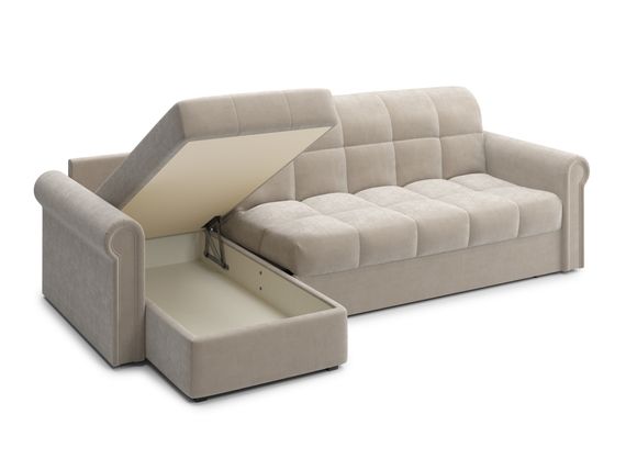 Диван угловой с оттоманкой Палермо 1,6 - Velutto 17 бежевый/кант Velutto 17 бежевый