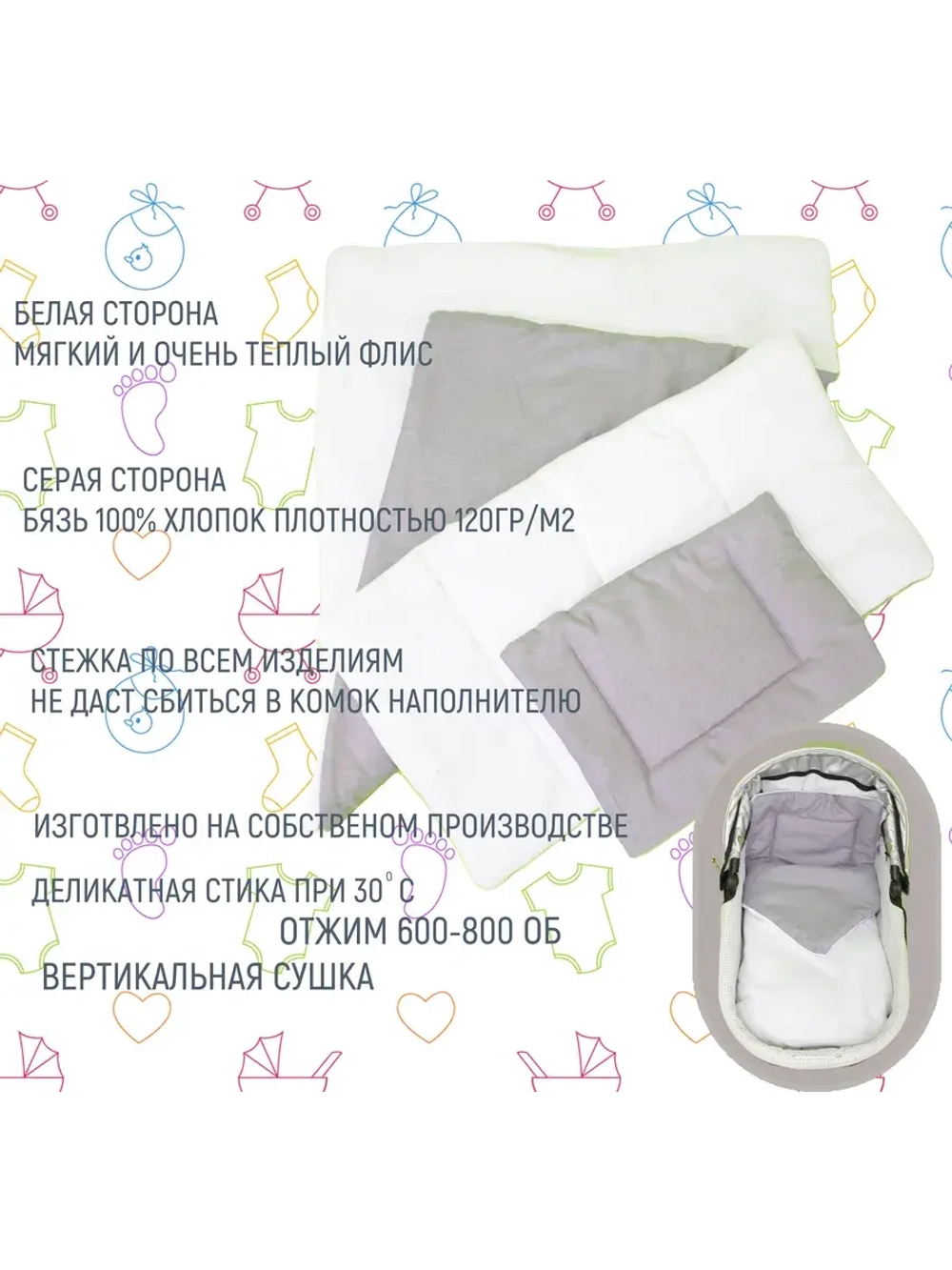 Комплект в коляску на флисе для новорожденных