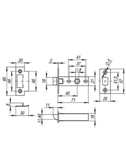 Защелка дверная P12-45-25 SN матовый никель
