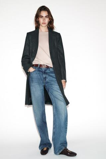 ZARA ПАЛЬТО С ПОДПЛЕЧНИКАМИ ИЗ МЯГКОЙ ТКАНИ, СЕРЫЙ МЕЛАНЖ