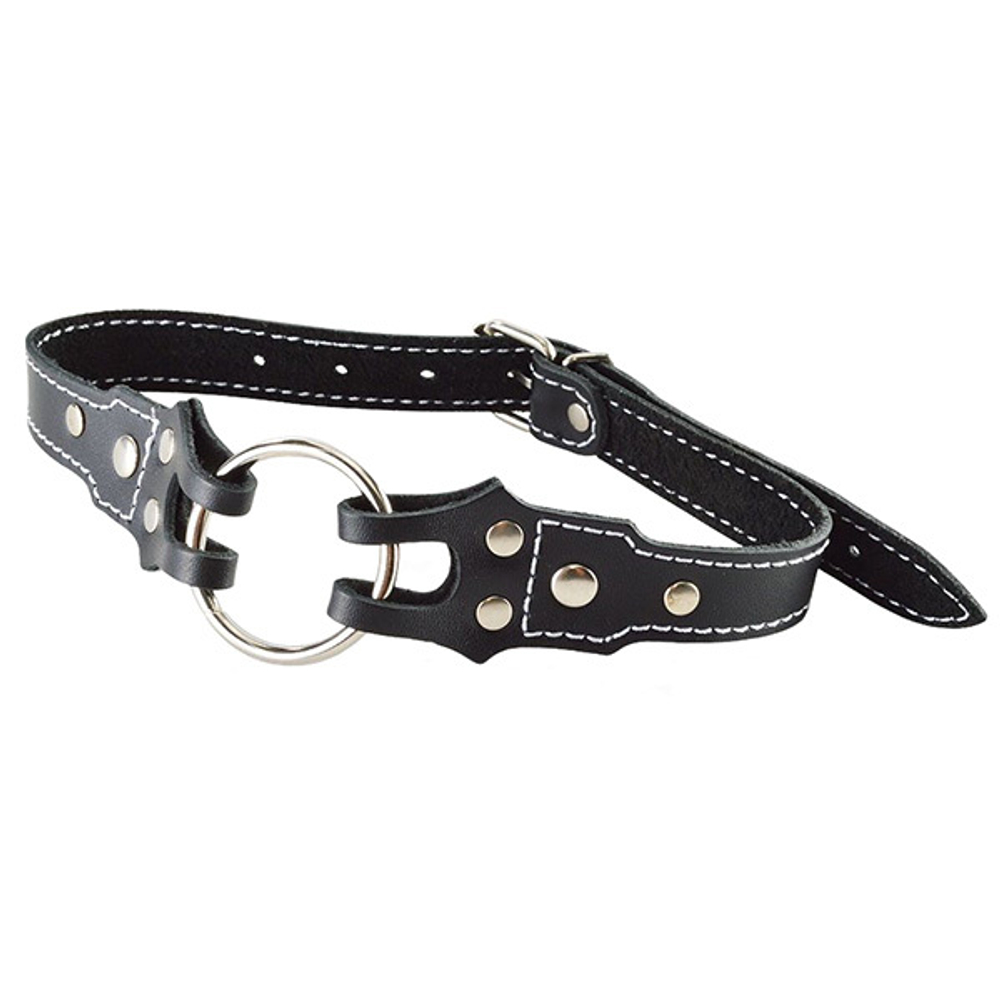 Кляп-кольцо с белой контрастной строчкой на ремешках Sitabella BDSM Accessories 3004-1