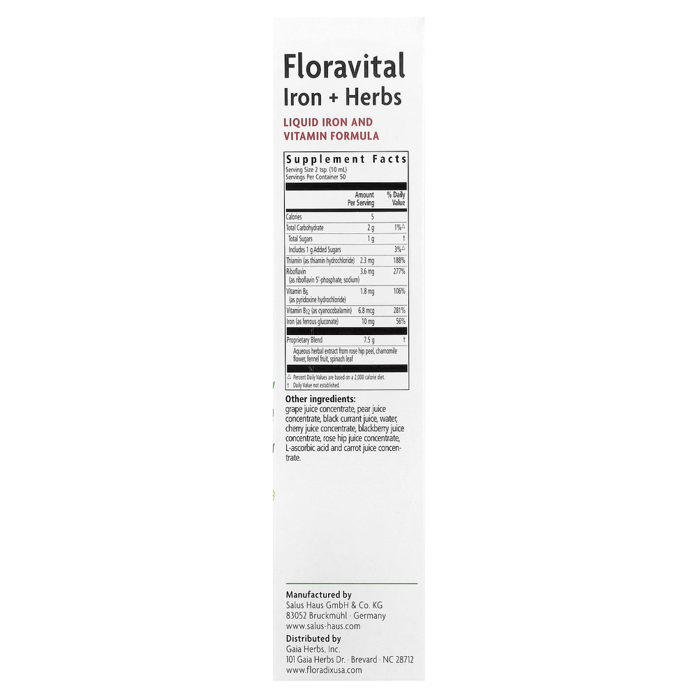 Floradix, Floravital®, железо и травы, 500 мл (16,9 жидк. унции)