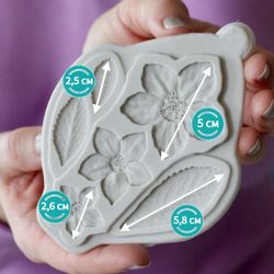 Молд силиконовый для флористики "Цветы вишни и листья" / Форма для лепки мелких цветочков и листьев яблони и вишни / молд для глины, мыла и воска