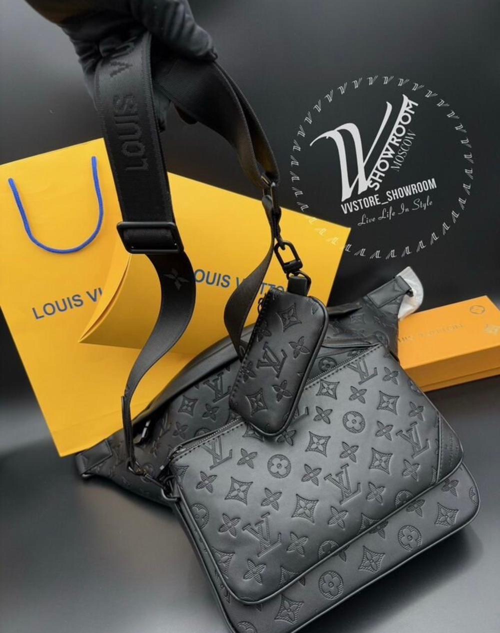 Сумка Louis Vuitton Trio Monogram Shadow Black