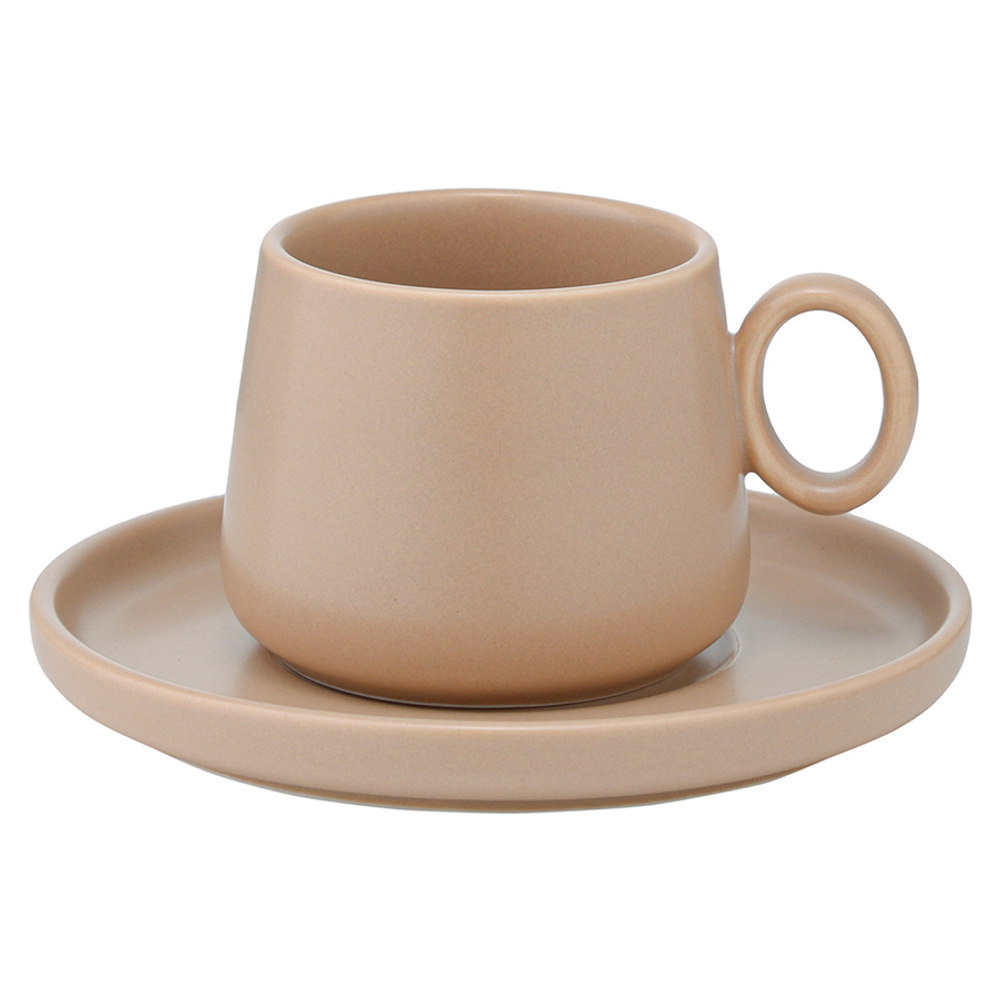 Набор из двух чашек с блюдцами бежевого цвета из коллекции essential, 120 мл