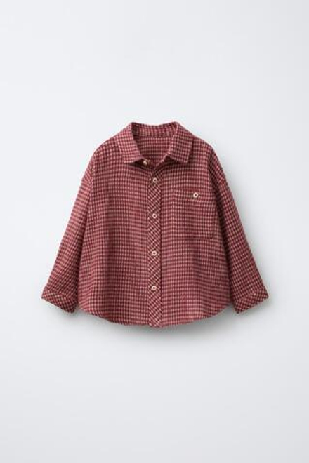 ZARA РУБАШКА В КЛЕТКУ С КАРМАНОМ, ГРАНАТОВЫЙ