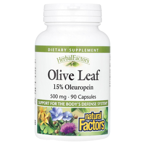 Natural Factors, Herbal Factors, листья оливкового дерева, 500 мг, 90 капсул
