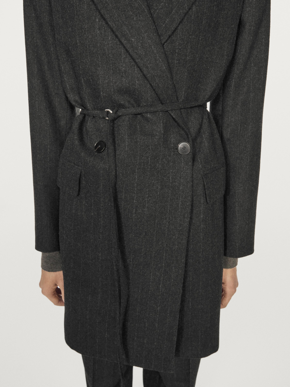 Massimo Dutti Длинный полосатый блейзер из шерстяной смеси, серый