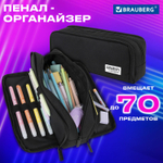 Пенал-органайзер BRAUBERG 2 откидные планки полиэстер 23x9х7 см "Total black" (2 штуки в упаковке)