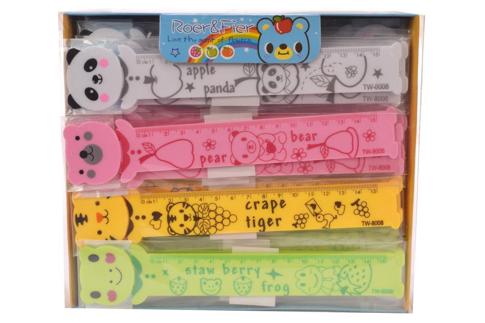 Линейка пластиковая 15см "Зверята", 4 дизайна микс, D-608B-186