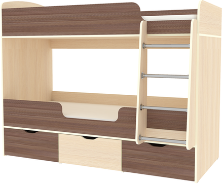 Кровать двухъярусная КарИВи Малыш Двойняшка 80х180  Дуб Молочный Бодего Темный