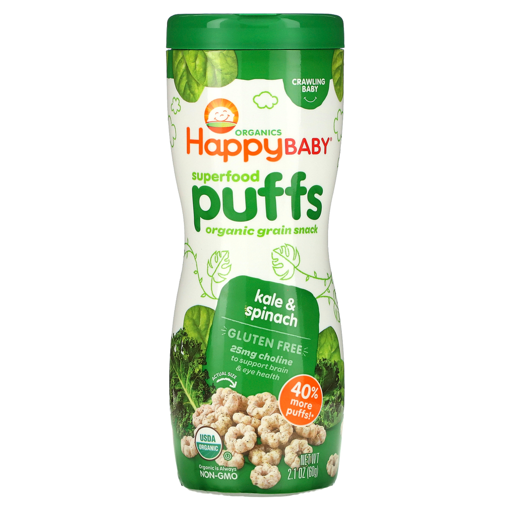 Happy Family Organics, Колечки из суперпродуктов, органическая злаковая закуска, капуста и шпинат, 60 г (2,1 унции)