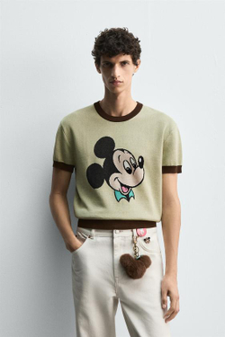 ZARA HARRY LAMBERT X DISNEY ВЯЗАНАЯ ФУТБОЛКА MICKEY MOUSE, ЖЕЛТЫЙ