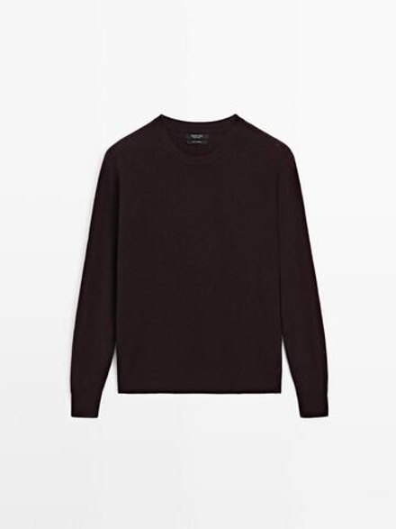 Massimo Dutti Кашемировый свитер с круглым вырезом, гранатовый